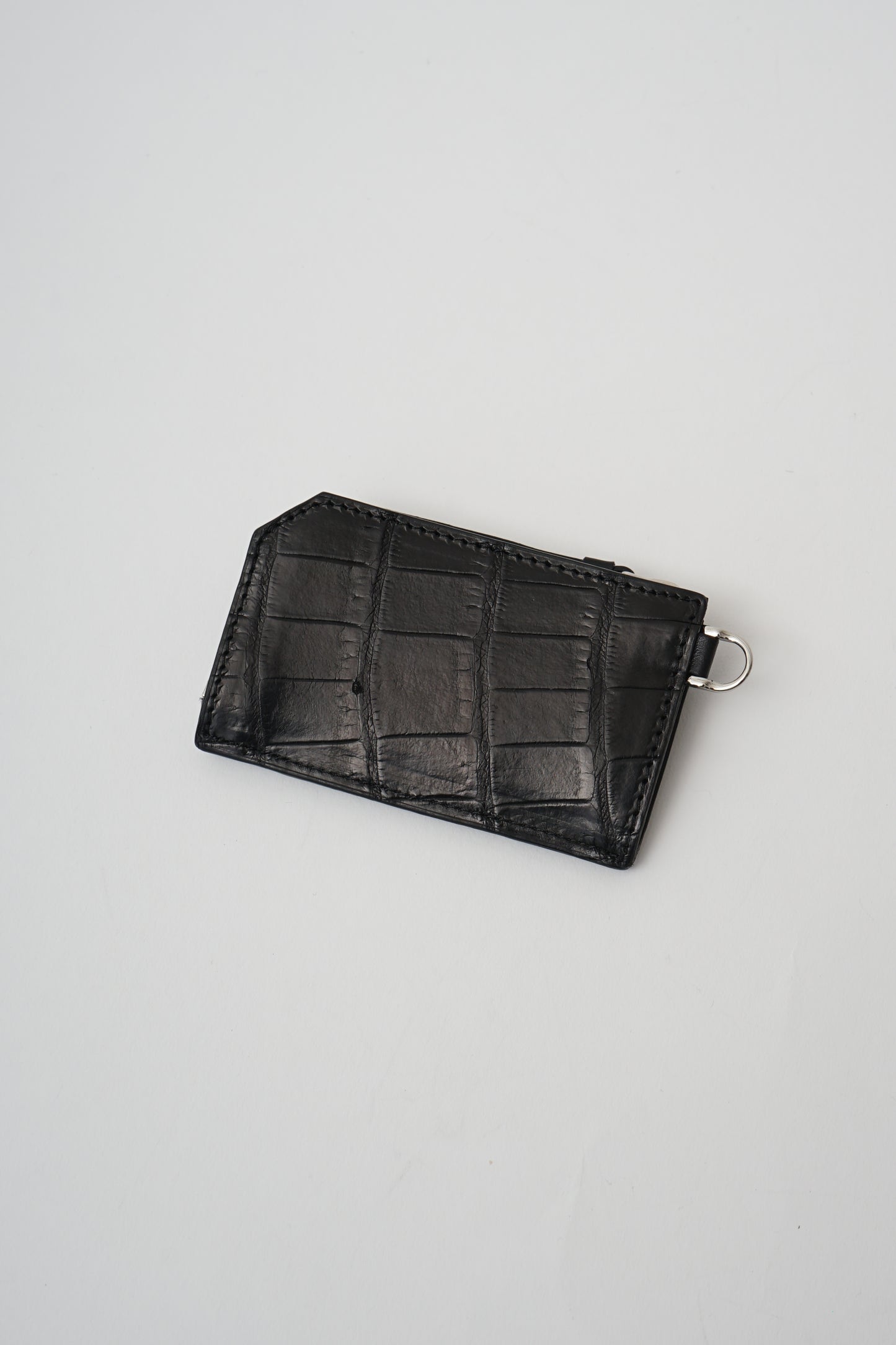 CROCODILE LEATHER MATTE BALCK ZIPPER MULCH CASE MINI