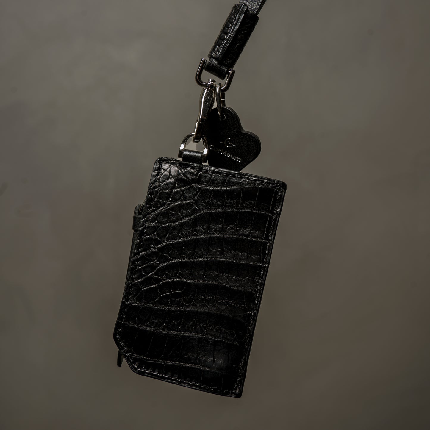 CROCODILE LEATHER MATTE BALCK ZIPPER MULCH CASE MINI
