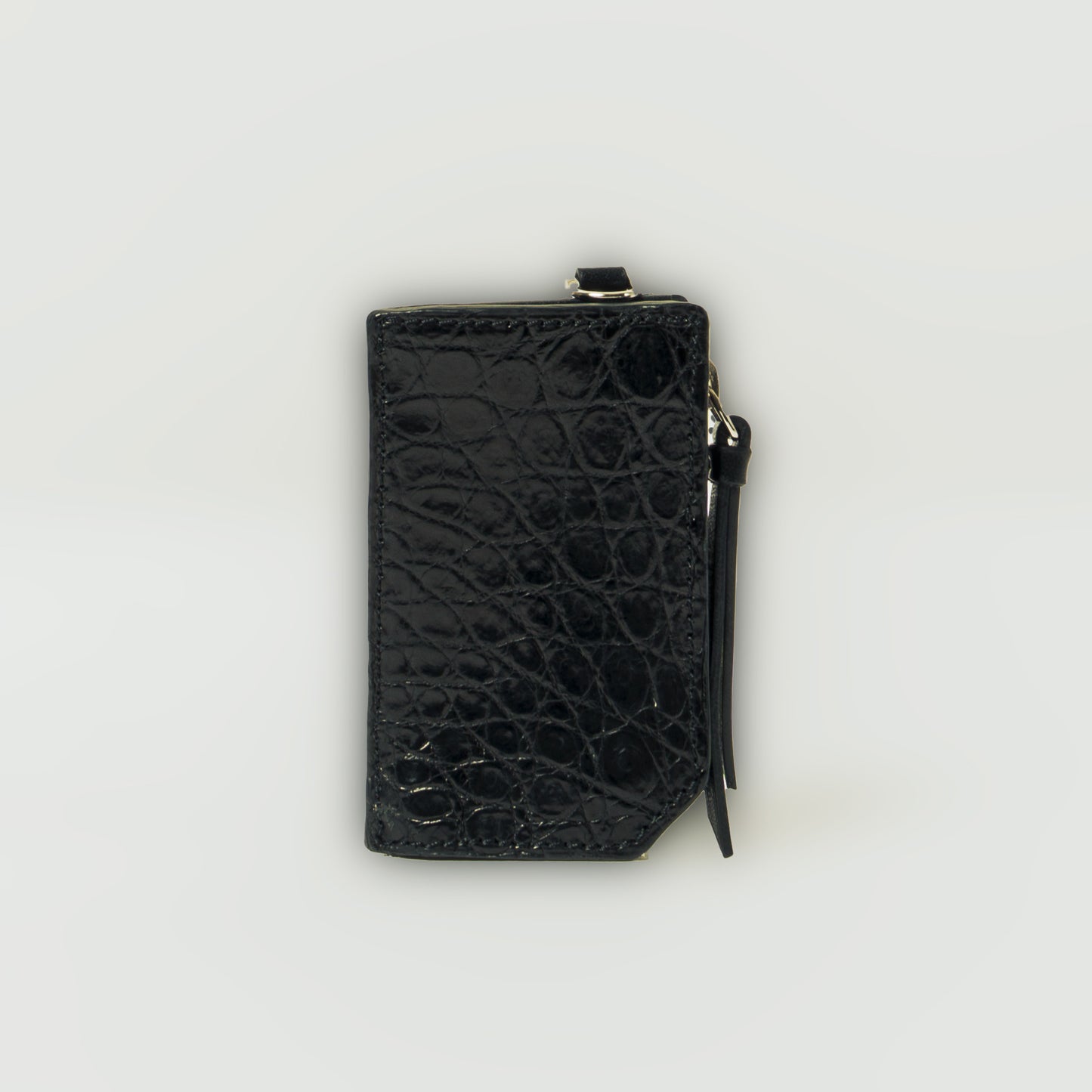 CROCODILE LEATHER MATTE BALCK ZIPPER MULCH CASE MINI