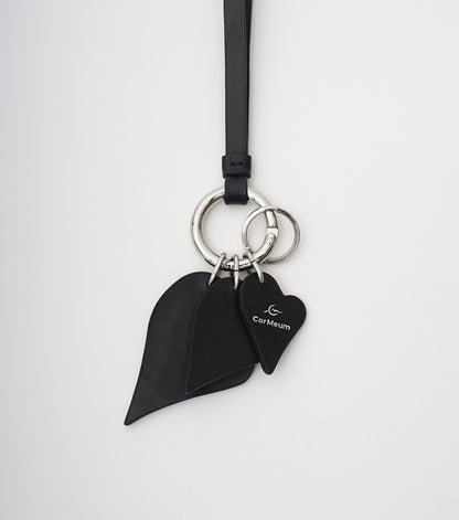 CROCODILE LEATHER AMTTE BLACK 3HEART KEY STRAP