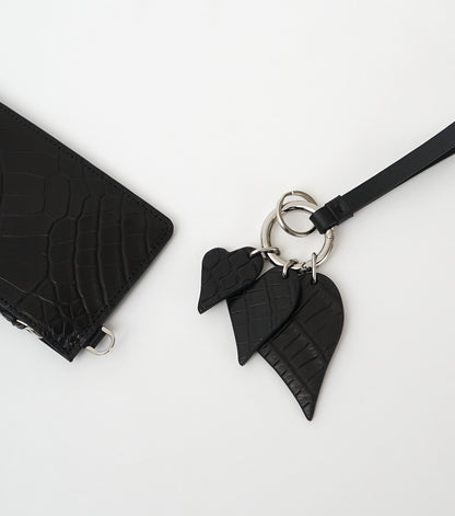 CROCODILE LEATHER AMTTE BLACK 3HEART KEY STRAP