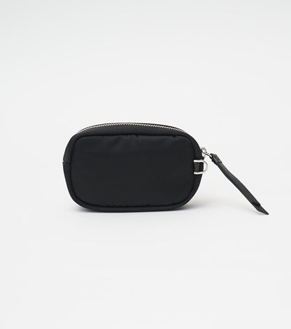 CROCODILE LEATHER MATTE BLACK ROUND ZIPPER POUCH [SMALL]