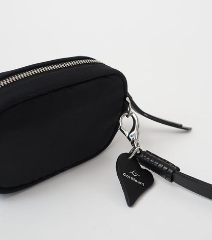 CROCODILE LEATHER MATTE BLACK ROUND ZIPPER POUCH [SMALL]