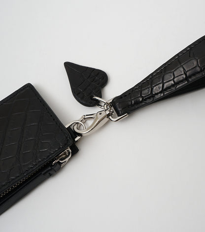 CROCODILE LEATHER MATTE BALCK KEY STRAP[BLACK HEART CHARM]