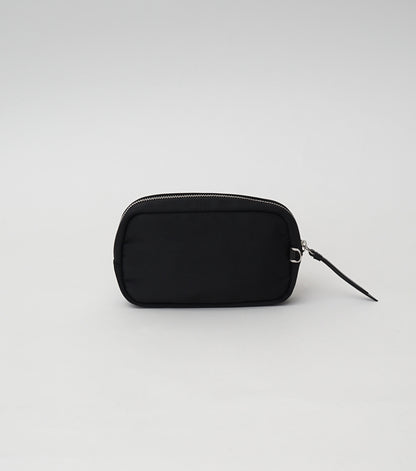 CROCODILE LEATHER MATTE BLACK ROUND ZIPPER POUCH [BIG SIZE]