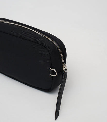 CROCODILE LEATHER MATTE BLACK ROUND ZIPPER POUCH [BIG SIZE]