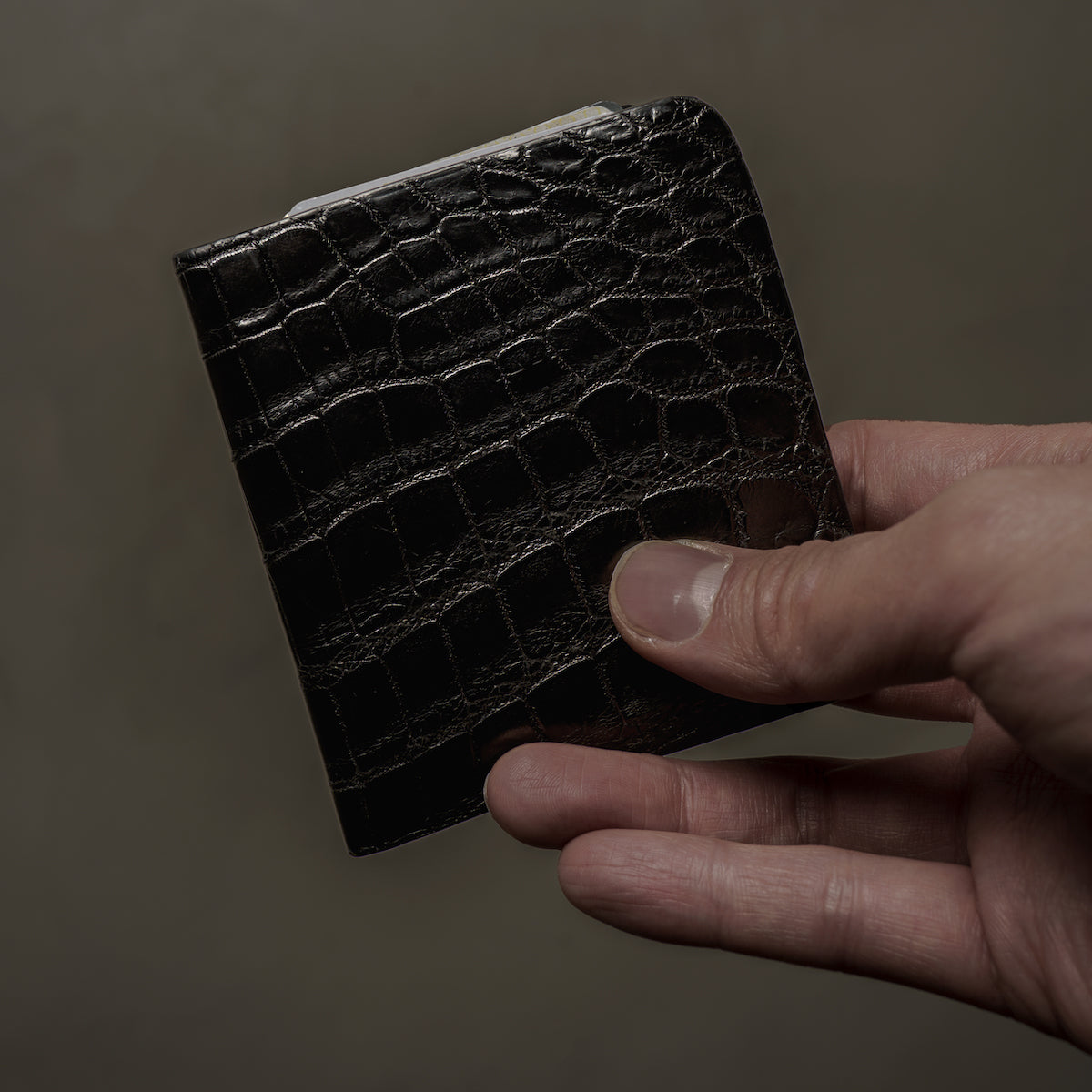 CROCODILE LEATHER MATTE BLACK SLIM MONEY CLIP