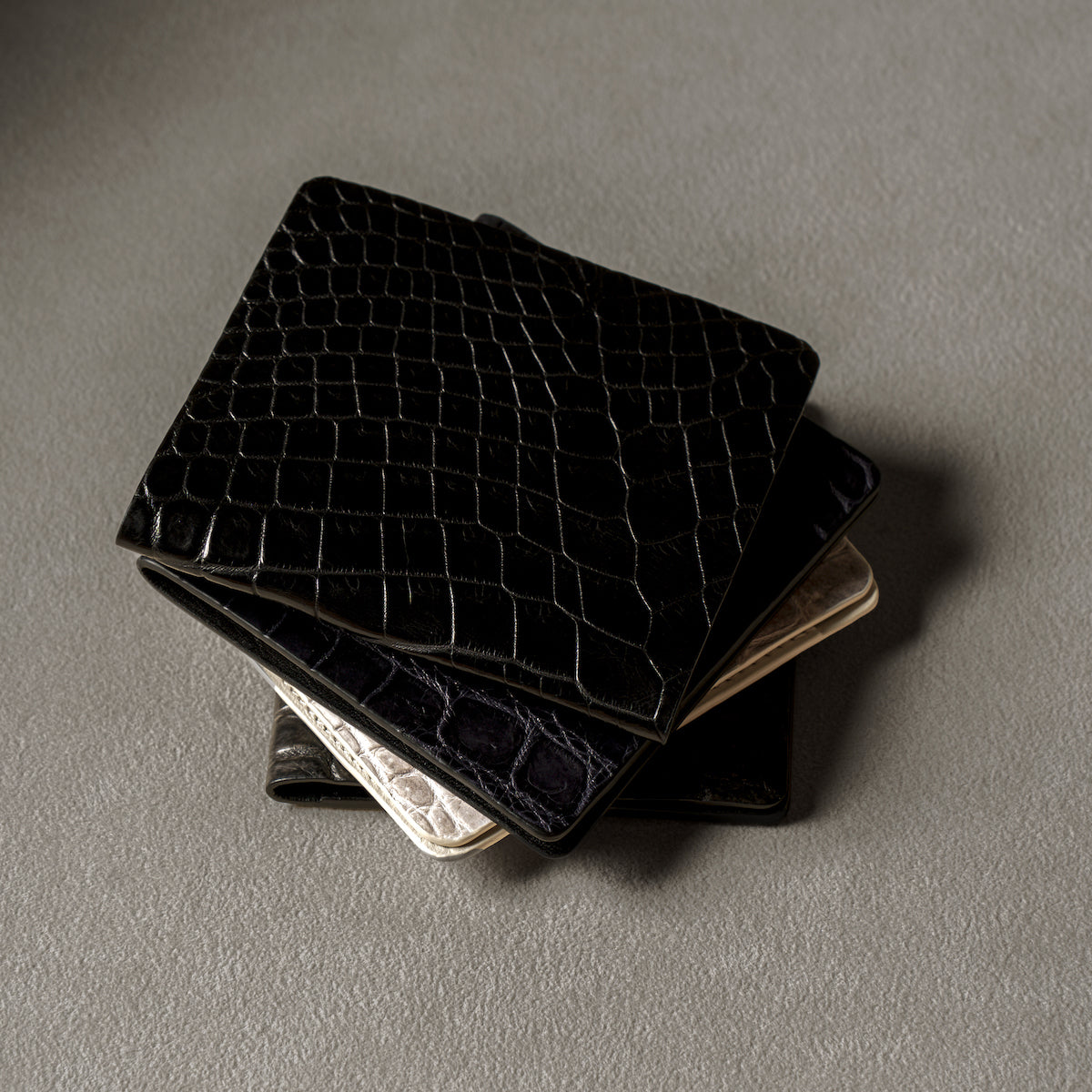 CROCODILE LEATHER MATTE BLACK SLIM MONEY CLIP