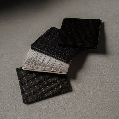 CROCODILE LEATHER MATTE BLACK SLIM MONEY CLIP