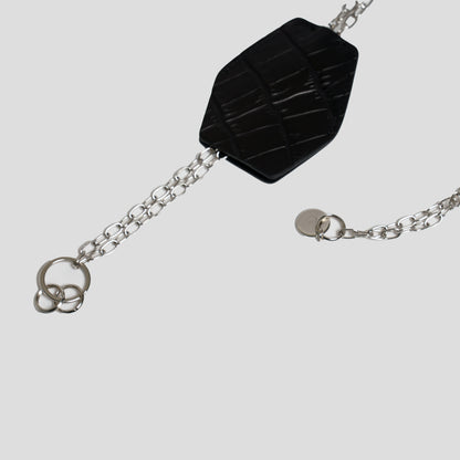 CROCODILE LEATHER MATTE BLACK KEY NECKLACE[NFC]