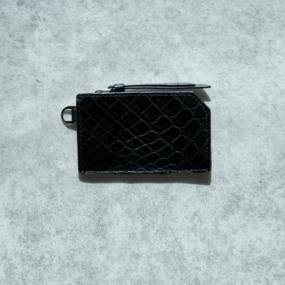 CROCODILE LEATHER MATTE BALCK ZIPPER　MULCH CASE MINI