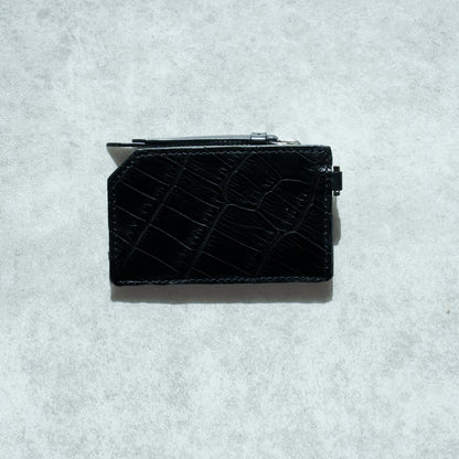 CROCODILE LEATHER MATTE BALCK ZIPPER　MULCH CASE MINI