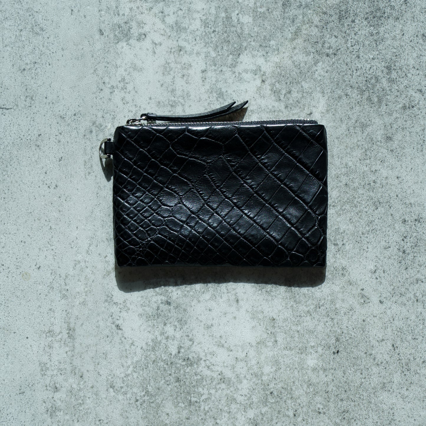 CROCODILE LEATHER MATTE BLACK FLAT POUCH