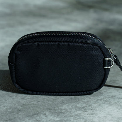 CROCODILE LEATHER MATTE BLACK ROUND ZIPPER POUCH [SMALL]