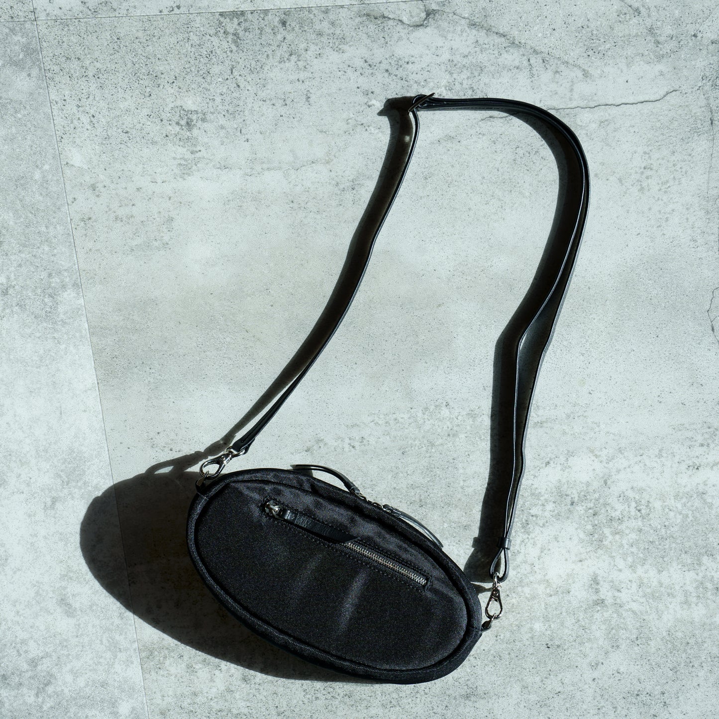 CROCODILE LEATHER MATTE BLACK OVAL SHOULDER BAG