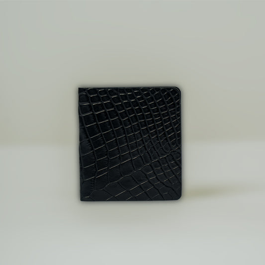 CROCODILE LEATHER MATTE BLACK SLIM MONEY CLIP