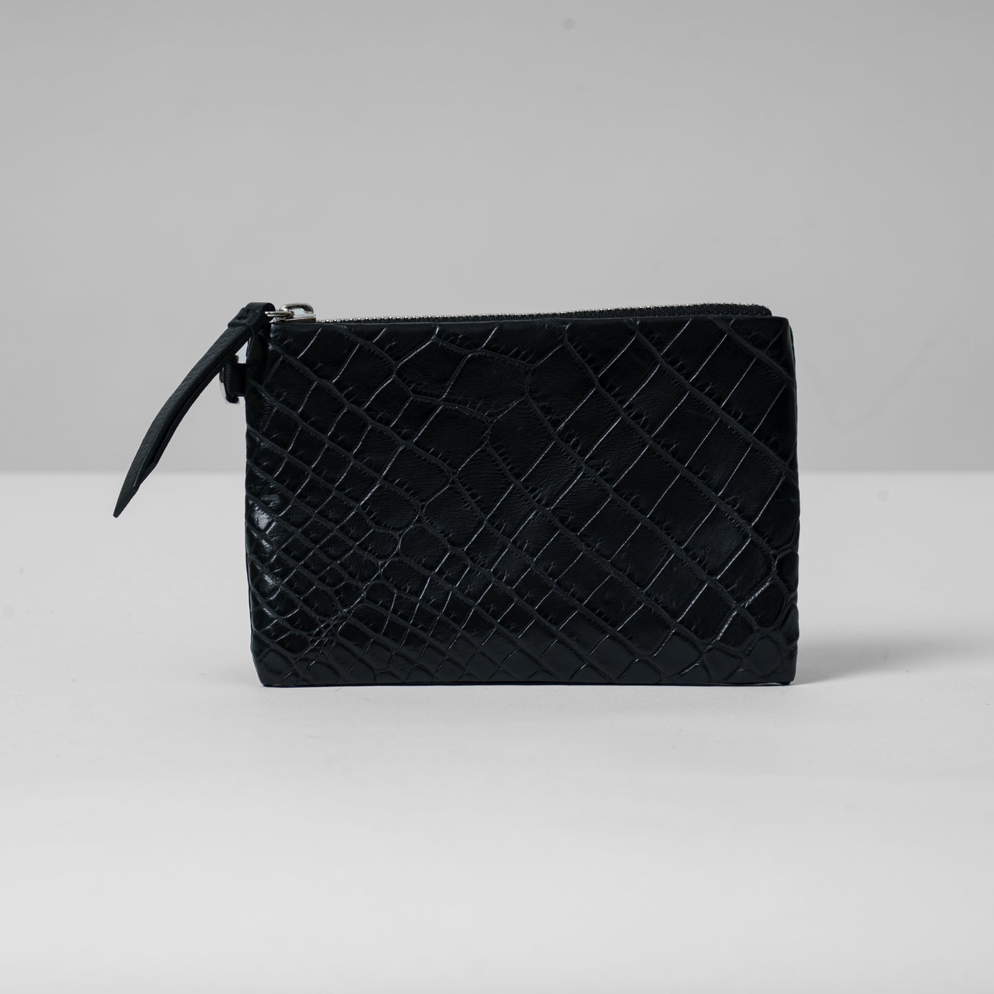 CROCODILE LEATHER MATTE BLACK FLAT POUCH