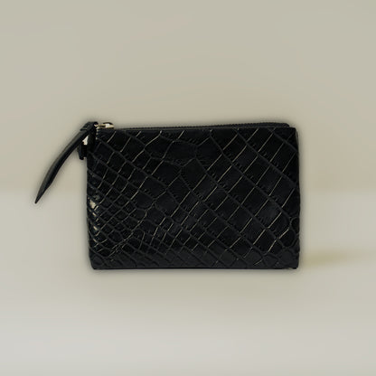 CROCODILE LEATHER MATTE BLACK FLAT POUCH