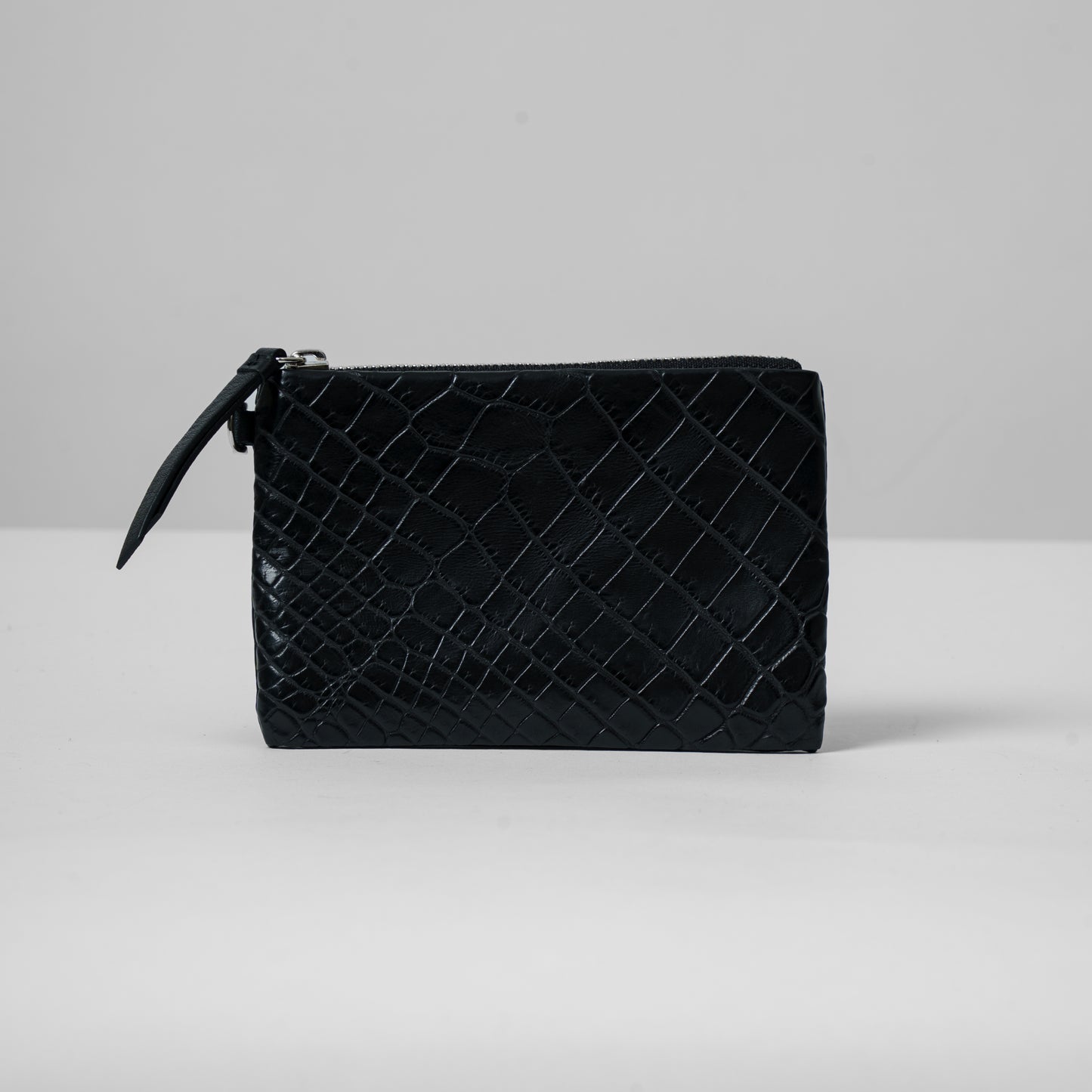 CROCODILE LEATHER MATTE BLACK FLAT POUCH