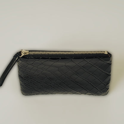 CROCODILE LEATHER MATTE BLACK FLAT POUCH