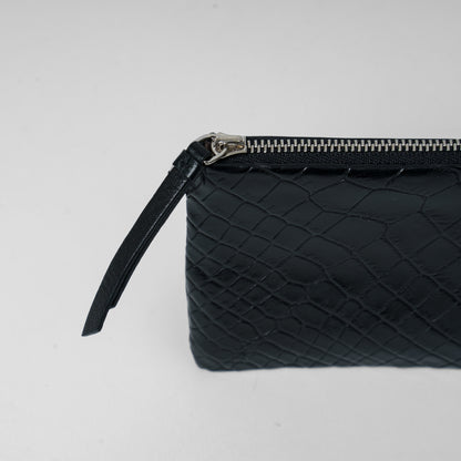 CROCODILE LEATHER MATTE BLACK FLAT POUCH