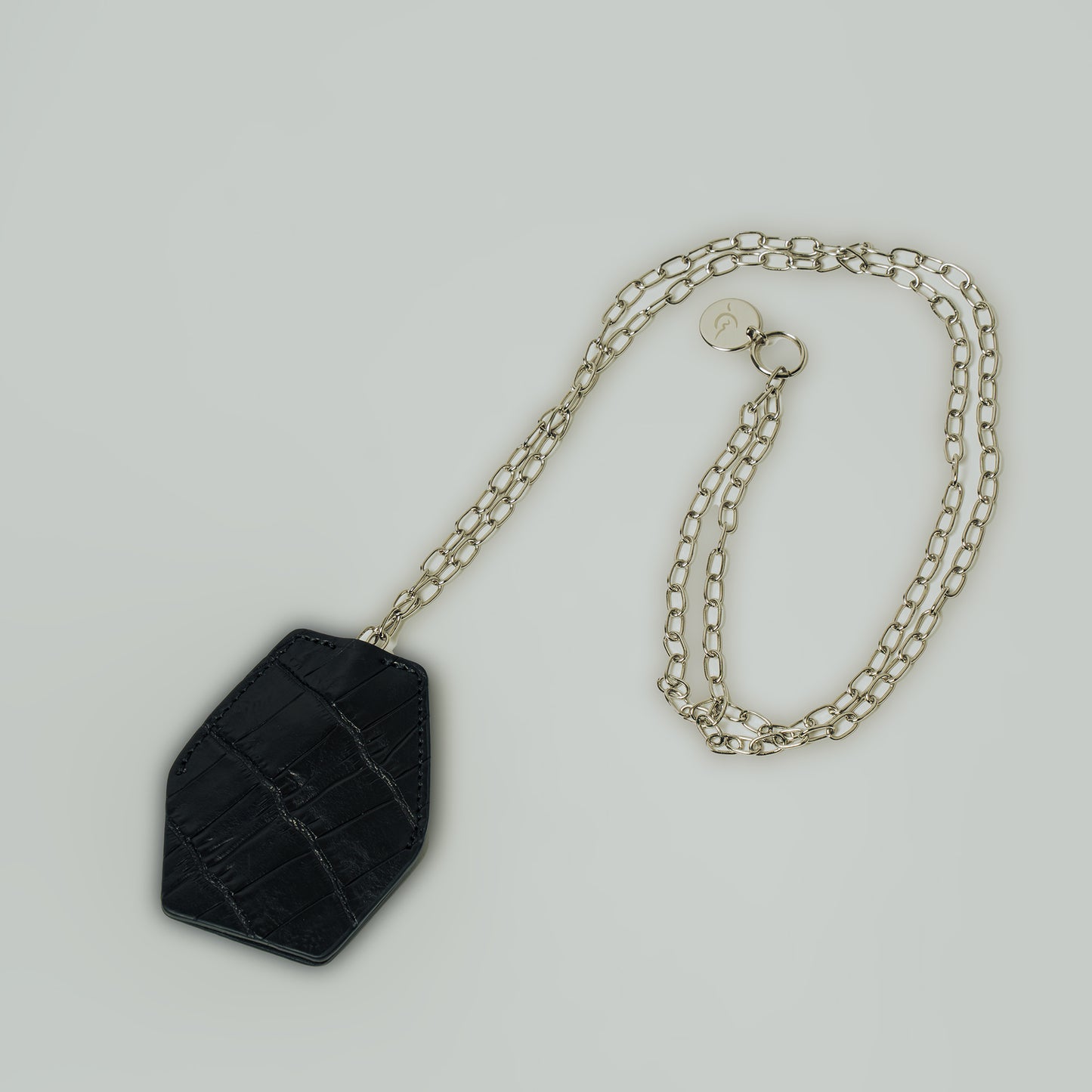 CROCODILE LEATHER MATTE BLACK KEY NECKLACE[NFC]