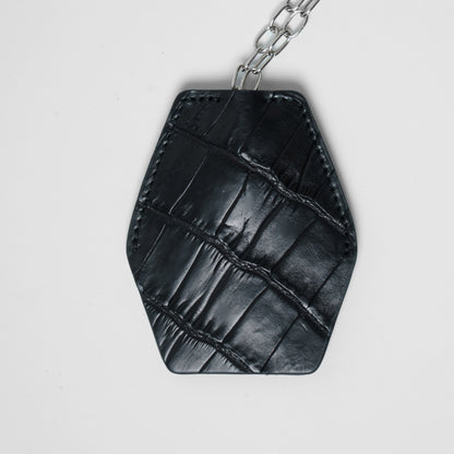 CROCODILE LEATHER MATTE BLACK KEY NECKLACE[NFC]