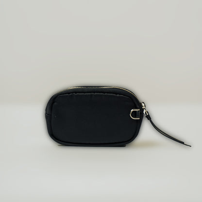 CROCODILE LEATHER MATTE BLACK ROUND ZIPPER POUCH [SMALL]