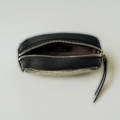 CROCODILE LEATHER MATTE BLACK ROUND ZIPPER POUCH [SMALL]