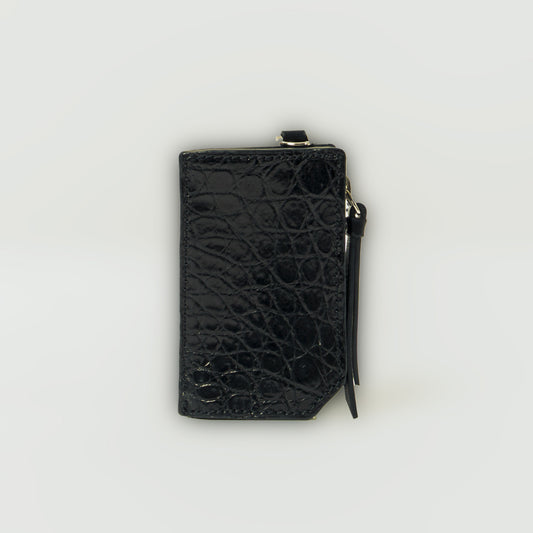 CROCODILE LEATHER MATTE BALCK ZIPPER　MULCH CASE MINI