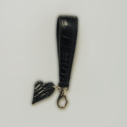 CROCODILE LEATHER MATTE BALCK KEY STRAP[BLACK HEART CHARM]