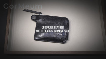 CROCODILE LEATHER MATTE BLACK EYELET DESIGN ZIPPER WALLET