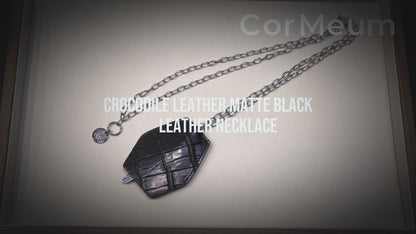 CROCODILE LEATHER MATTE BLACK KEY NECKLACE[NFC]