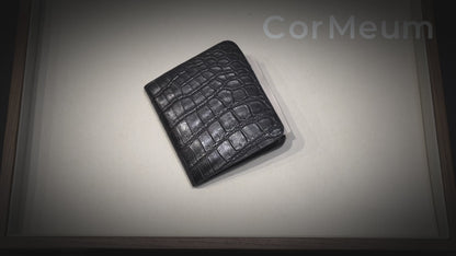 CROCODILE LEATHER MATTE BLACK SLIM MONEY CLIP